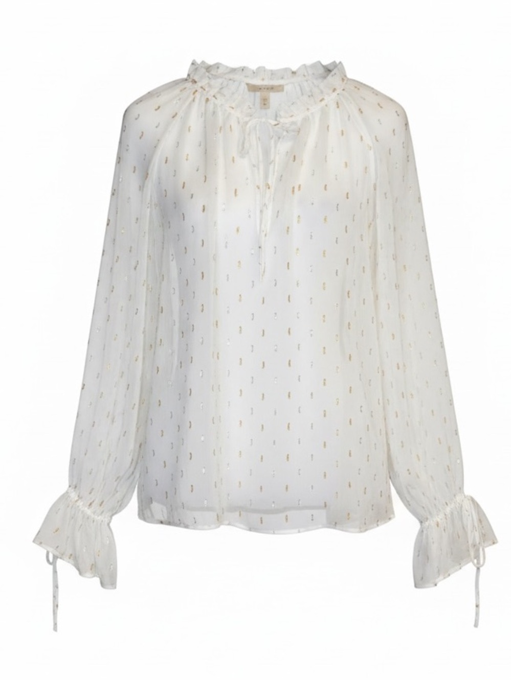 NWOT PAIGE Abbie White Gold Silver Metallic Sheer Blouse Size S